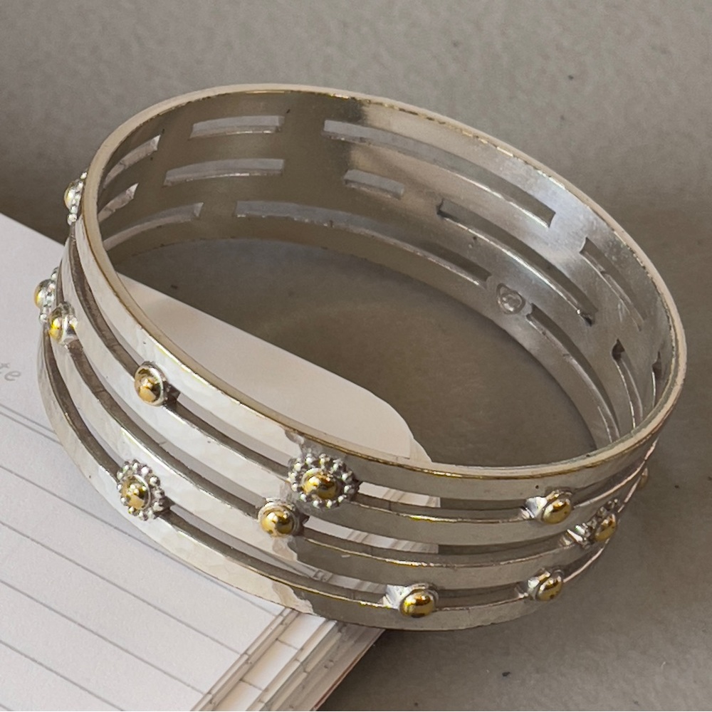 Brighton Vintage Floral GoldTone Hammered Texture Wide Bangle Bracelet - Picture 3 of 8